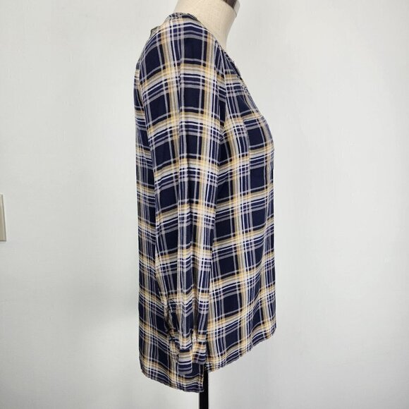 Joie Nepal Plaid Silk Popover Blouse M Long Sleeve Blue Yellow White Lightweight - Picture 3 of 9